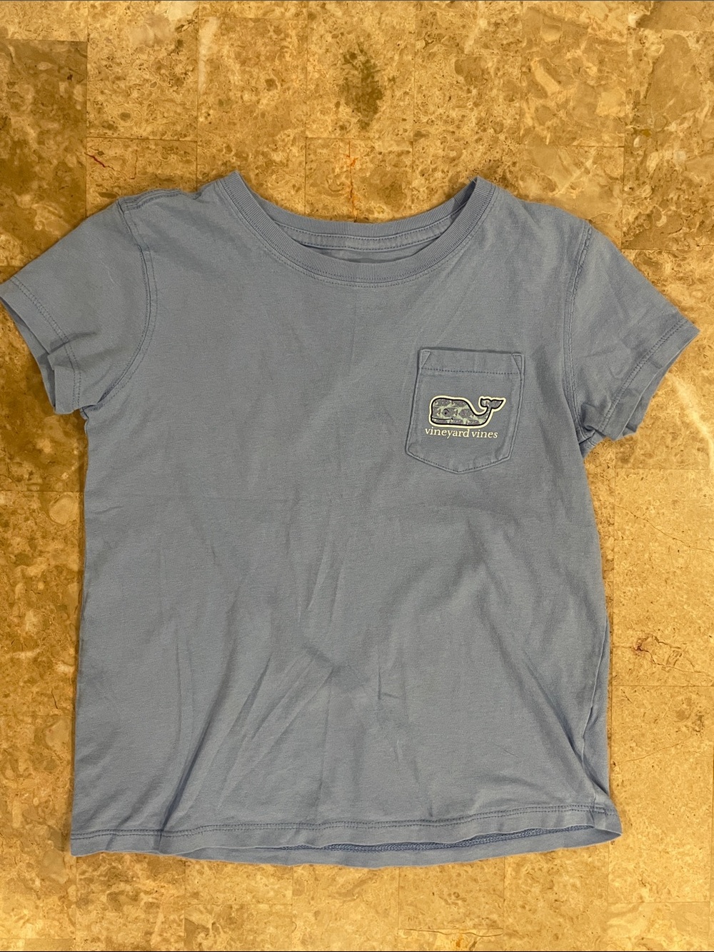 Classic Vineyard Vines kids Sky Blue Pocket Tee with Whale Logo